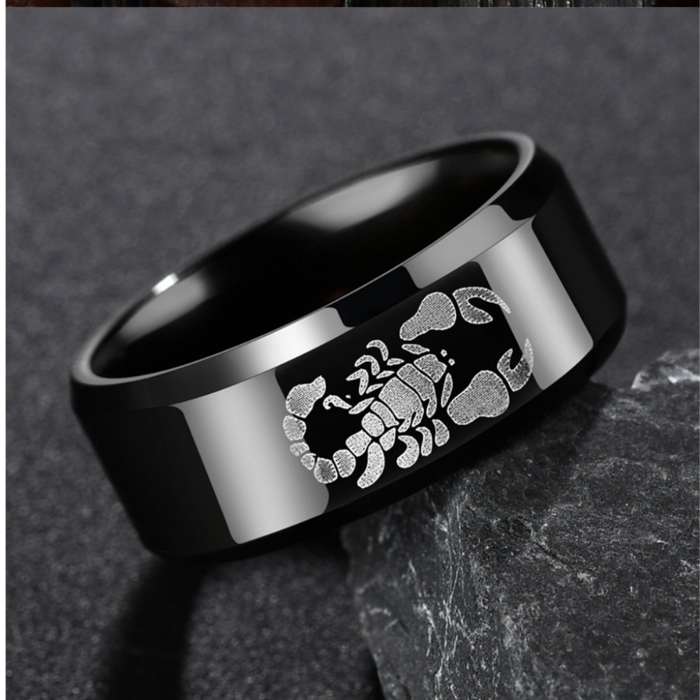 Stainless steel black scorpion punk r…